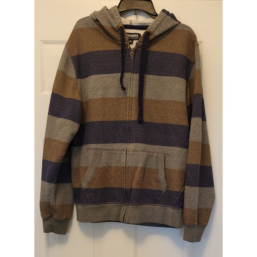Men's Knickerbocker Blue, Olive & Gray Striped Hoodie Jacket Size XL